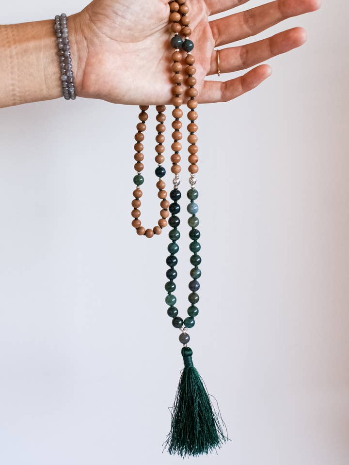 CHAPELET DE PRIÈRES EN AGATE MOUSSEUSE pour la vente par Calma Santa