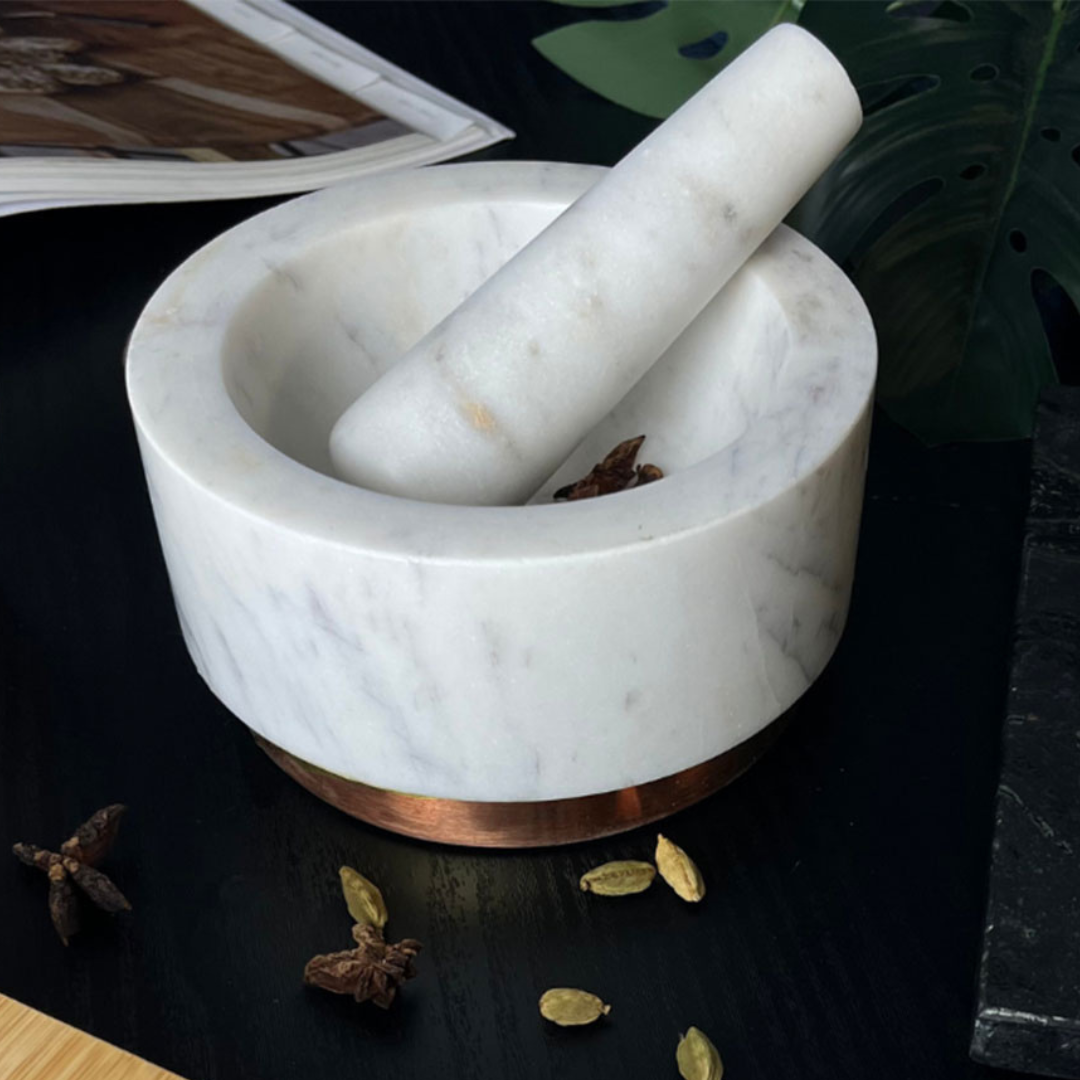 Nikita By Niki - Vente Mortiers et pilons - Ensemble pilon et mortier en marbre blanc, 3 couleurs3