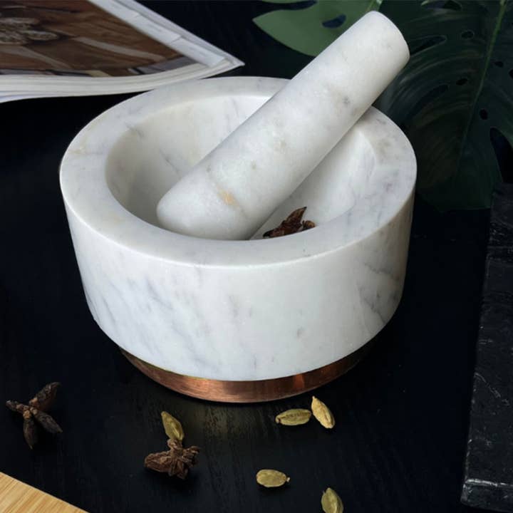 Nikita By Niki - Vente Mortiers et pilons - Ensemble pilon et mortier en marbre blanc, 3 couleurs3