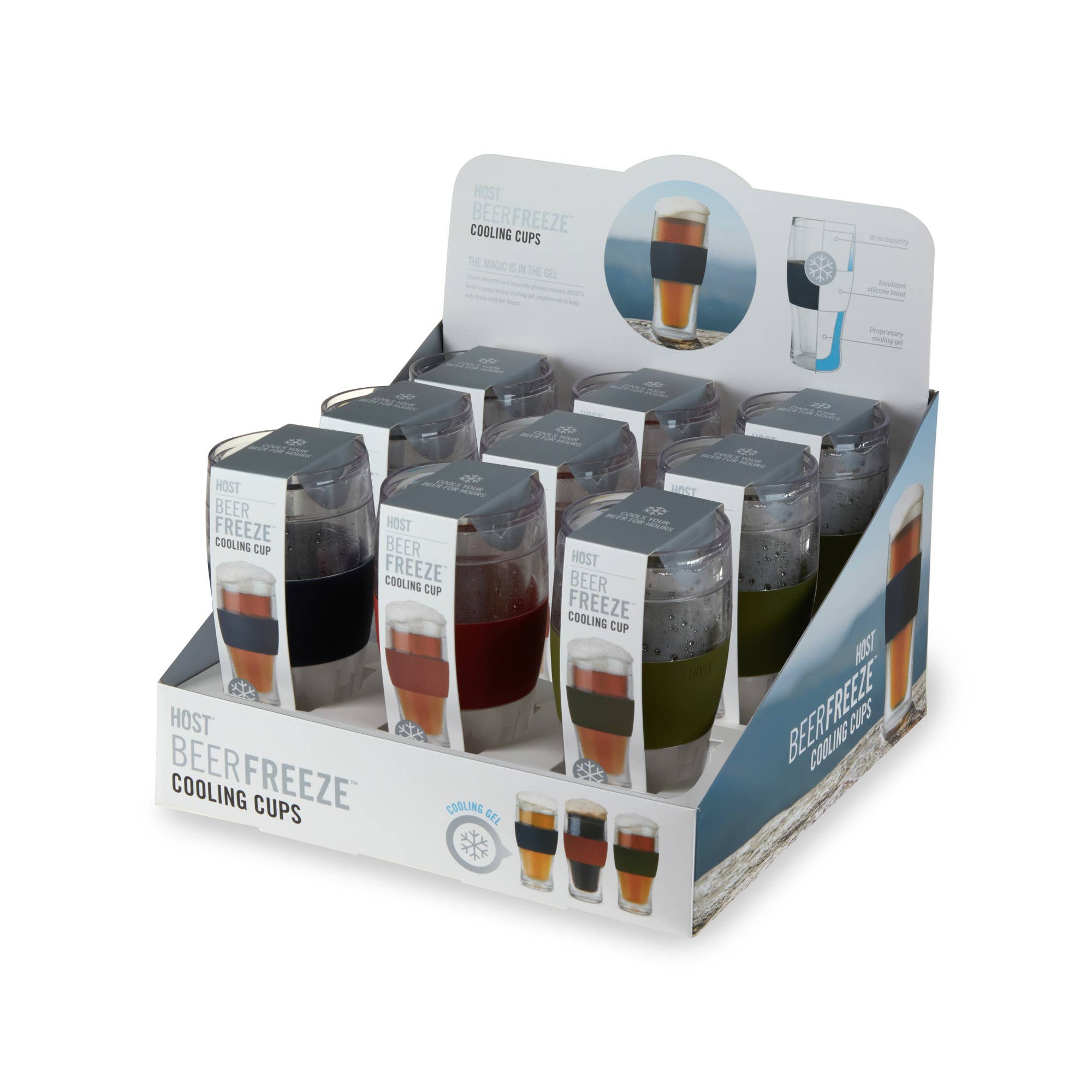 Assorted Beer FREEZE Cooling Cup in Collegiate Colors CDU 9ct for wholesale on Faire