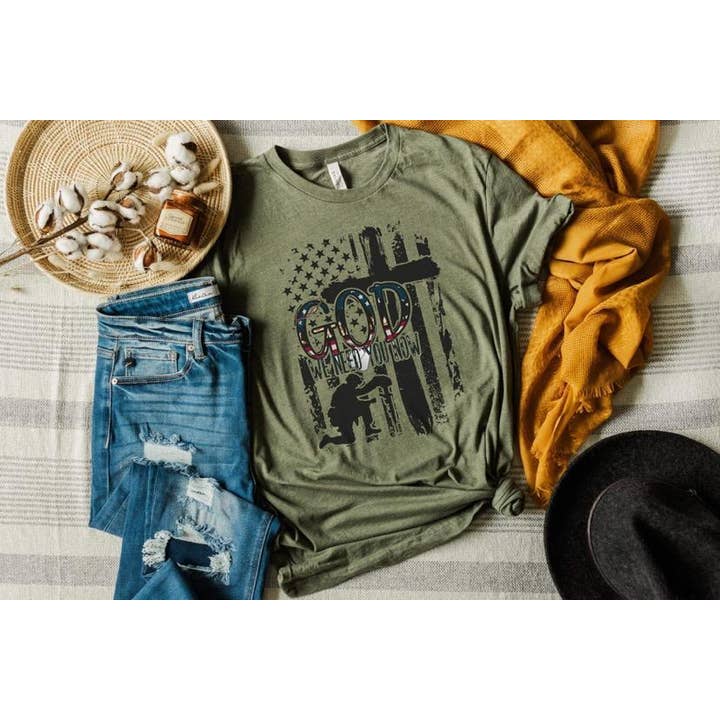 Soldier at Cross / God We Need You Now Printed Tee for wholesale by Simple Tymes