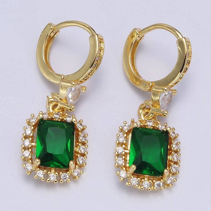 Emerald Baguette Dangle Drop CZ Heart Huggie Earrings AB009 for wholesale by Aim Eternal