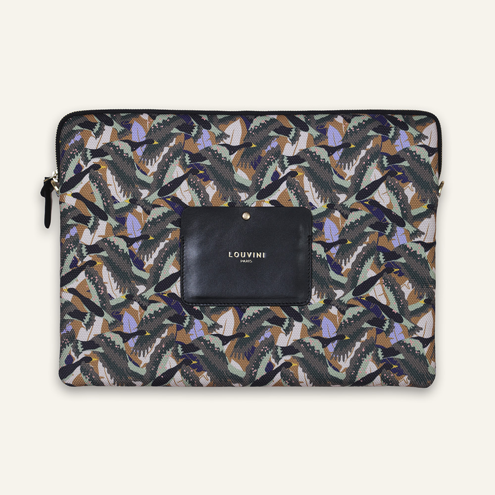 Louvini Paris - Vente Étui pour ordinateur portable/tablette – femme - Pochette pour ordinateur STELLA Oiseaux - Kaki0