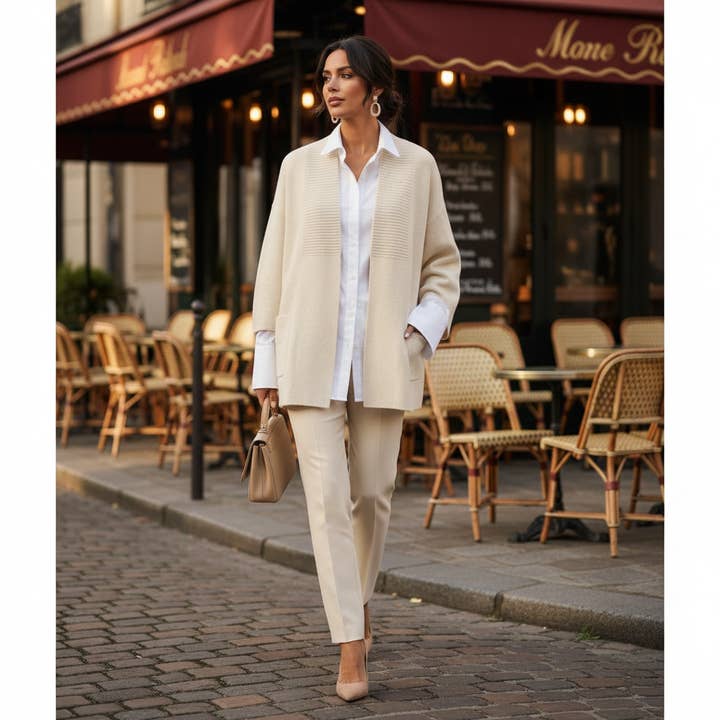 Shawl collar open knit cardigan – DSY25162 for wholesale by Cecile Wang