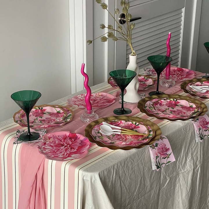 Sophistiplate - Wholesale Disposable Plate - Wavy Dinner Plate Pink Peonies - 8pkg