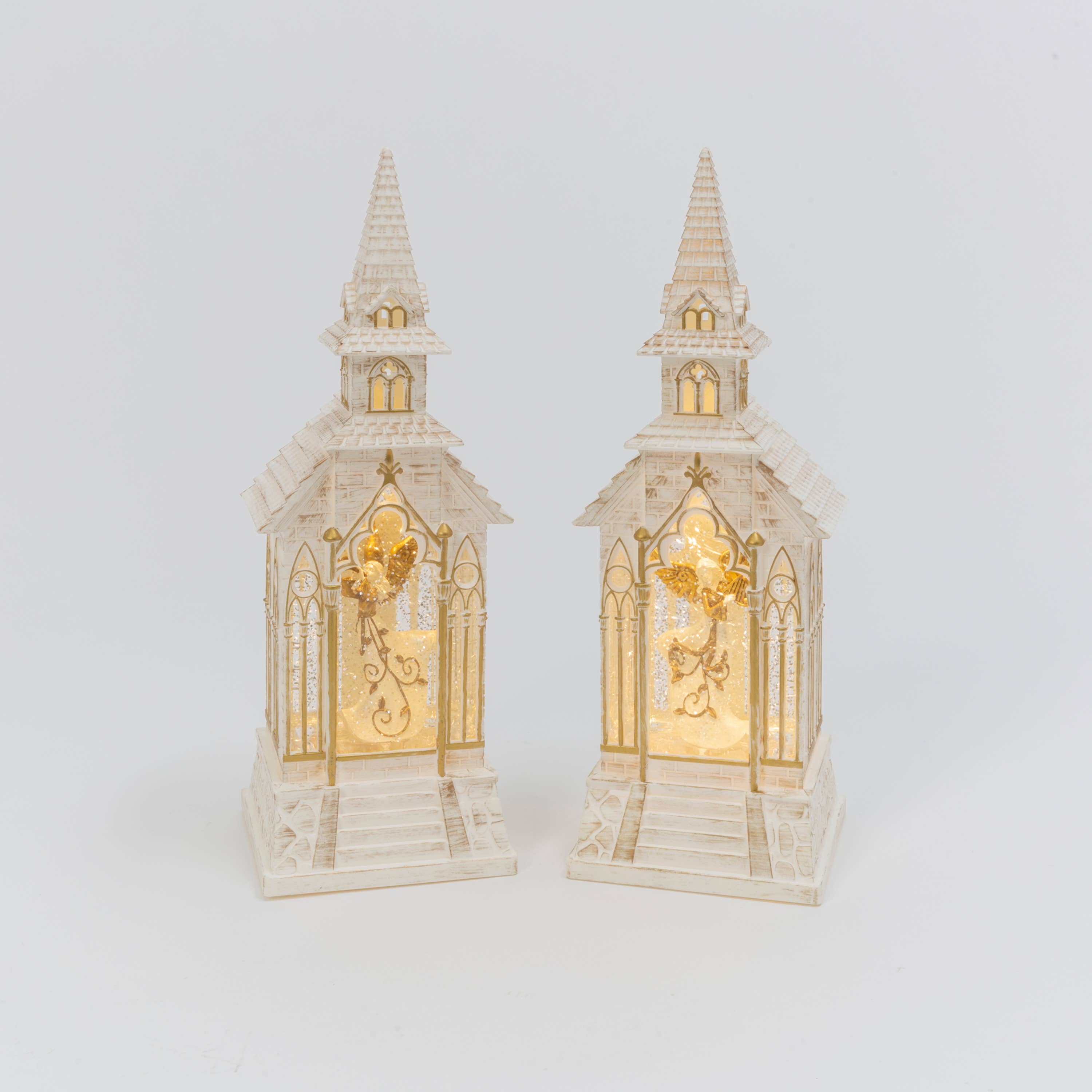 The Gerson Companies - Wholesale Decorative Tabletop Object - Promos 13"H B/O Lighted Spinning Water Globe Church w/ Angel2