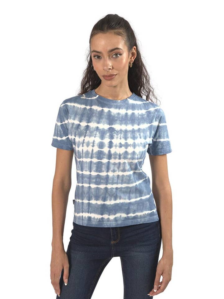 Womens T-Shirt Tie Dye Top Short Sleeve Casual Wear - Navy for wholesale on Faire
