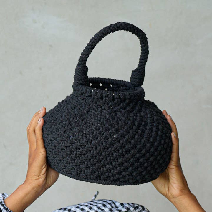 NAGA Macrame Bucket Bag In Black for wholesale by Brunna Co