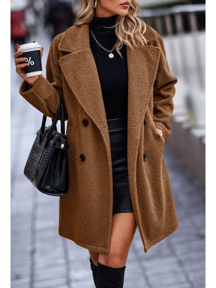 eLook - Vente Manteau – femme - SZ1-JK7207 Manteau mi-long Sherpa à double boutonnage6