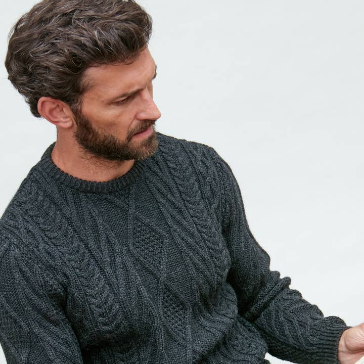 Mens Chunky Merino Wool Cable Jumper for wholesale by Paul James Knitwear