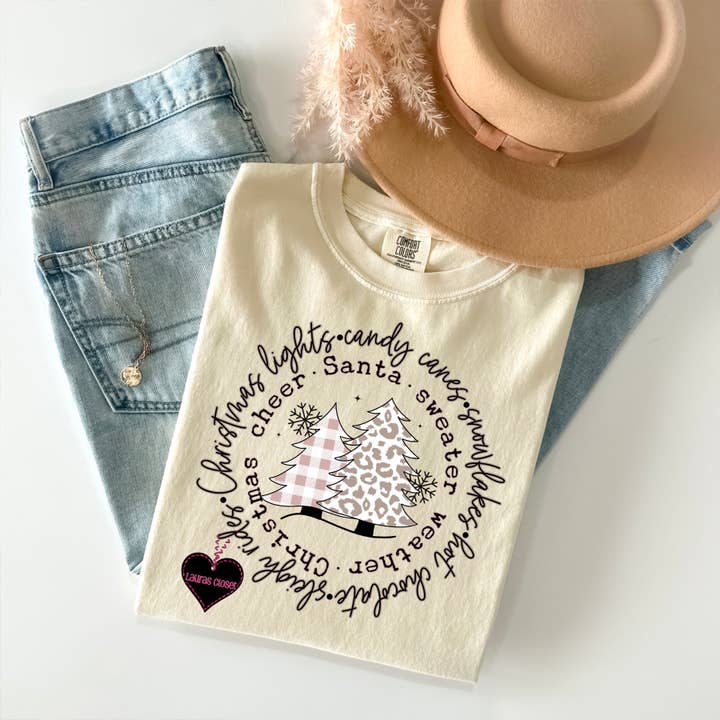 Lauras Closet - Wholesale Screen Printed T-Shirt - Women's - CHRISTMAS LIGHTS 💚 CANDY CANES ❤️ SNOWFLAKES ❄️- Graphic Tee 1