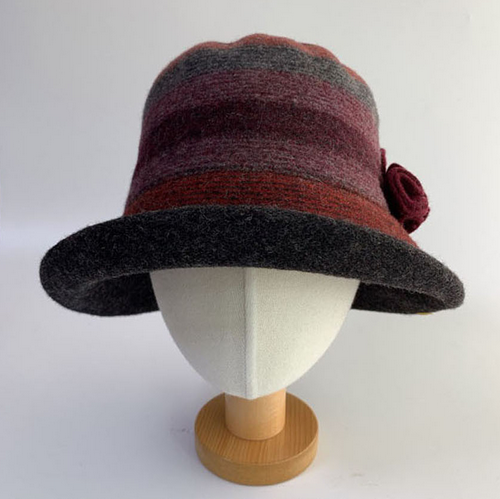 Comfortarians - Wholesale Bucket Hat - Women's - Women's Winter Bungee Bucket Hat Stitched Wool Flower FW8