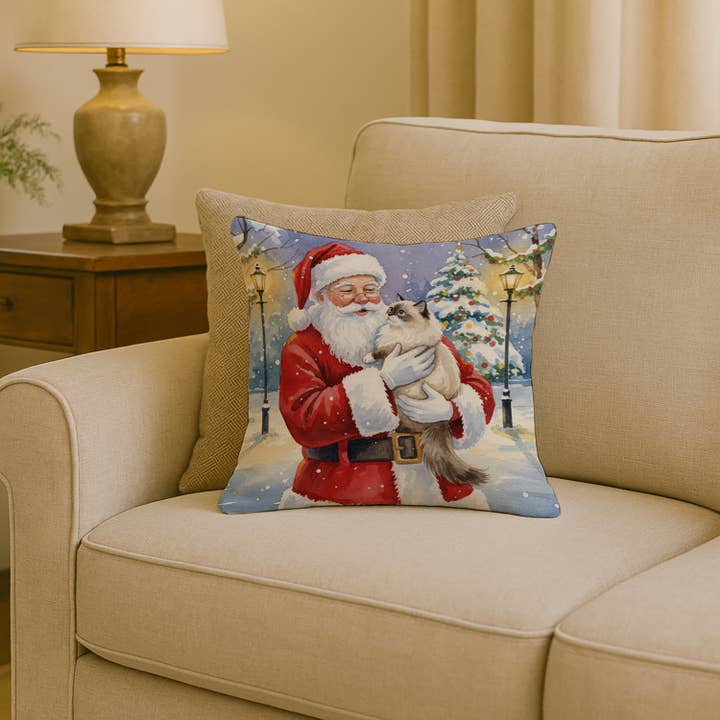 Ragdoll Cat with Santa Claus Pillow 18x18 FNT1152 for wholesale by Caroline's Treasures