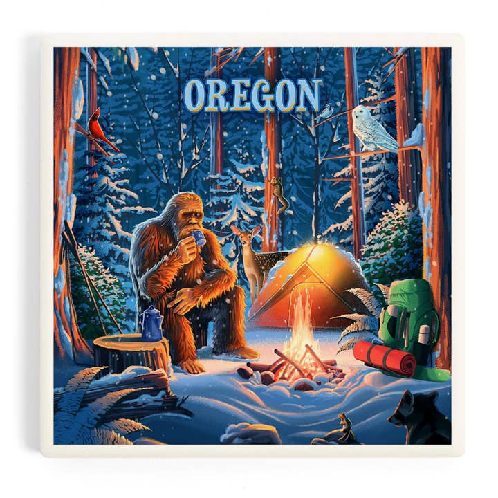Lantern Press - Vente Sous-verre - SOUS-VERRE EN CÉRAMIQUE Oregon, Inner Squatch, Camping Bigfoot