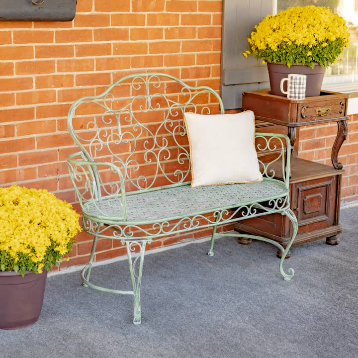 Zaer Ltd. International - Wholesale Bench - Esme Iron Garden Bench with Heart Designs- 3 Color Options