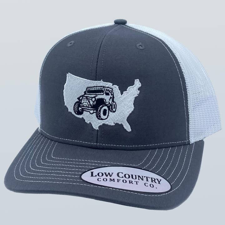 USA Jeep Inspired Charcoal/White Hat for wholesale by Riverbed Threads