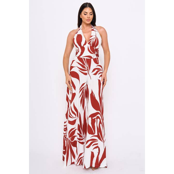 Tropischer Blätterdruck auf Leinen-Overall für den Großhandel von omgstyles