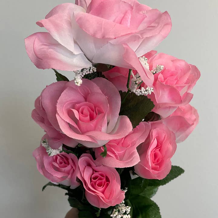 TF Publishing - Paper Goods - Wholesale Artificial Flowers - Rose Bud Bush 14 Stems 19in Cream/Pink1