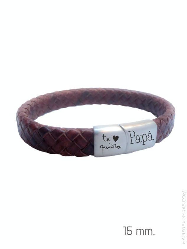 Pulsera papá cuero y acero 15 mm grabado con texto . para venta al por mayor de Happypulseras