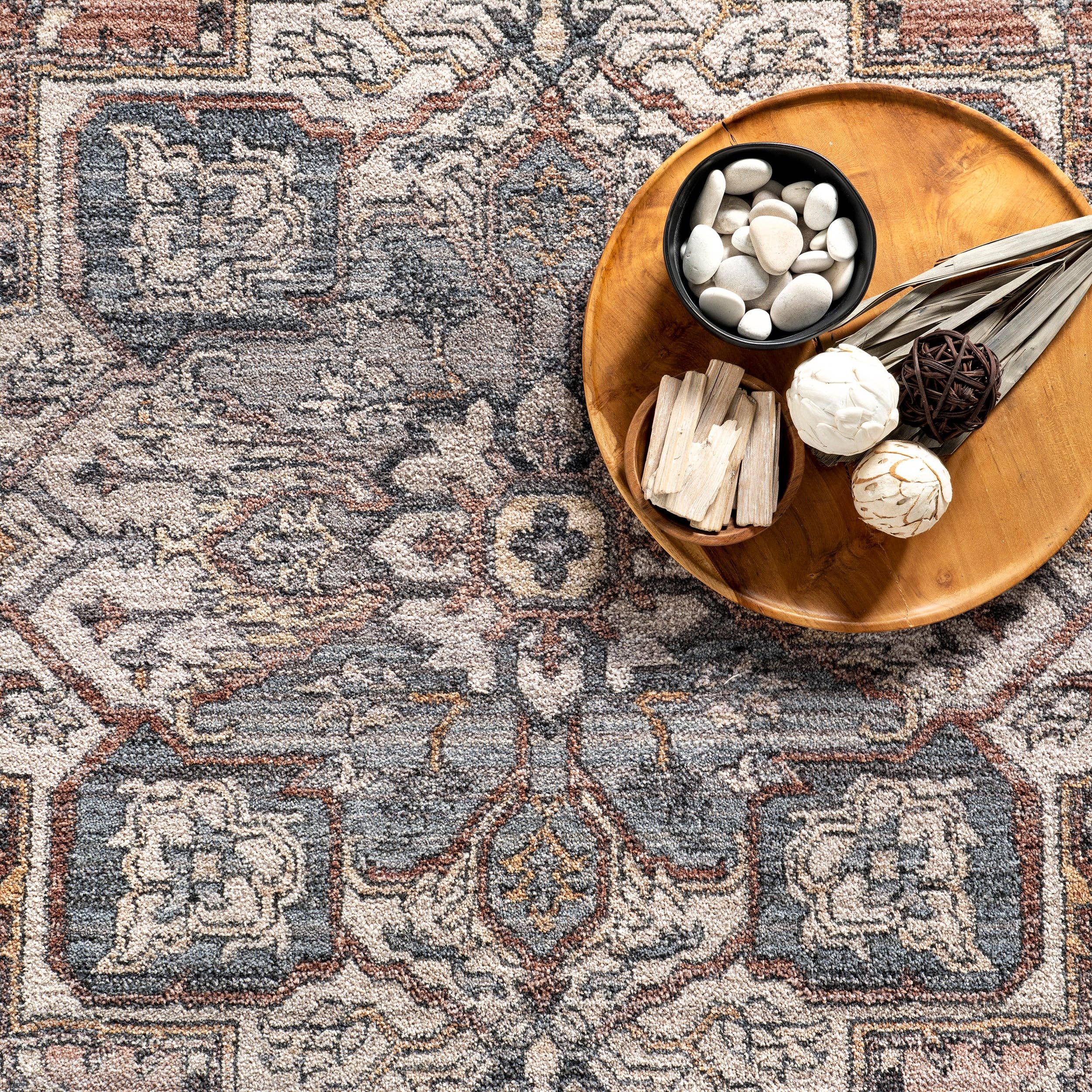 Rouille Tapis à franges en forme de médaillon délavé en vente sur Faire4