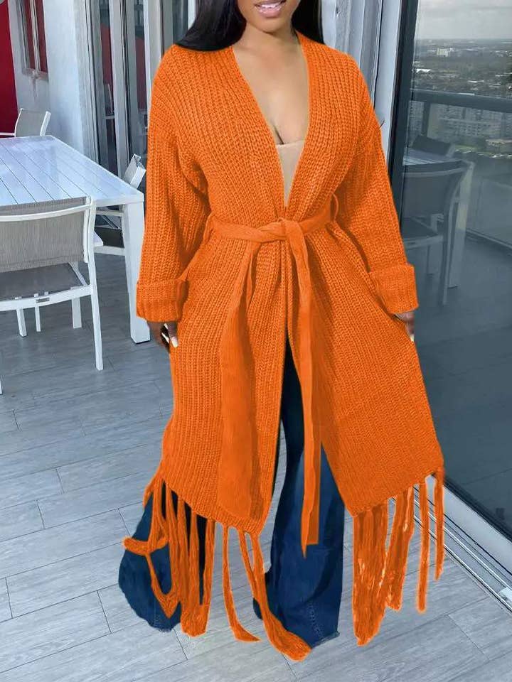 Fashion Combination - Wholesale Cardigan - Women's - trim open front chunky knit longline cardigan