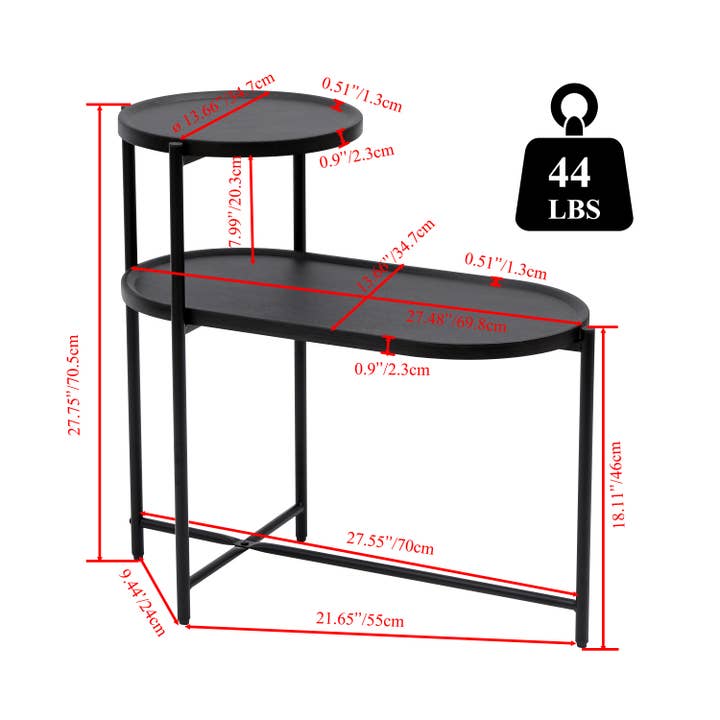 39F Inc. - Wholesale Coffee Table - Modern Black Round Coffee Table with Storage Tray 2-Tier Oval End Tables Wooden Side Table for Living Room2