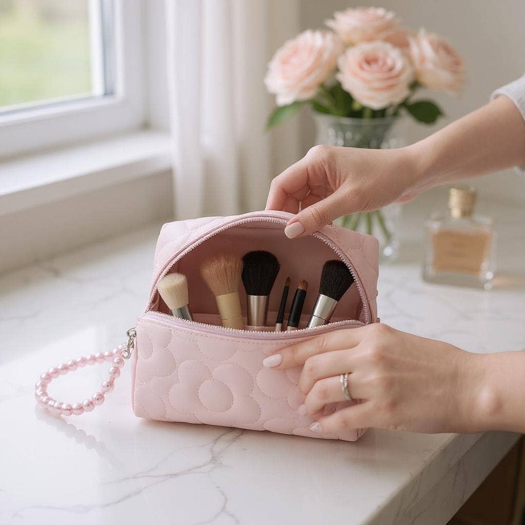 ASSORTED Solid Color Quilted Fabric Makeup Pouch JB5526-5 (12PC) for wholesale on Faire3