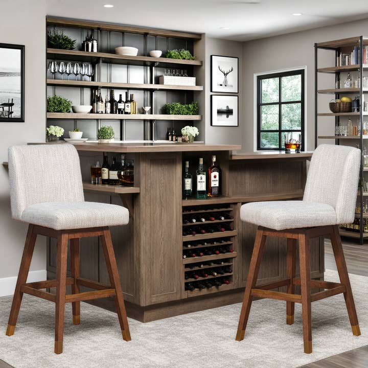 Armen Living - Wholesale Stool - Isabella Modern Upholstered Wood Swivel Barstool6