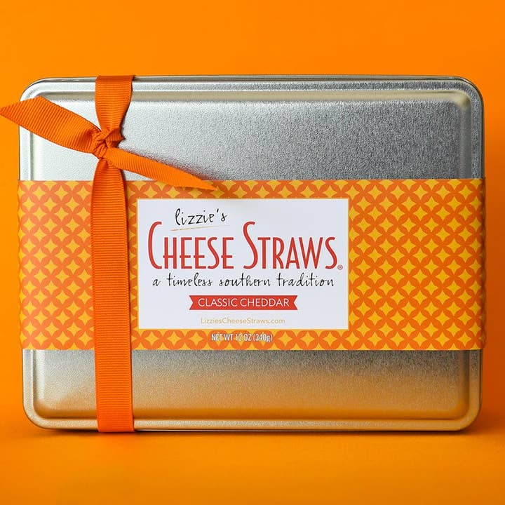 Classic Cheddar 12 oz. Tin for wholesale by Lizzie's Cheese Straws