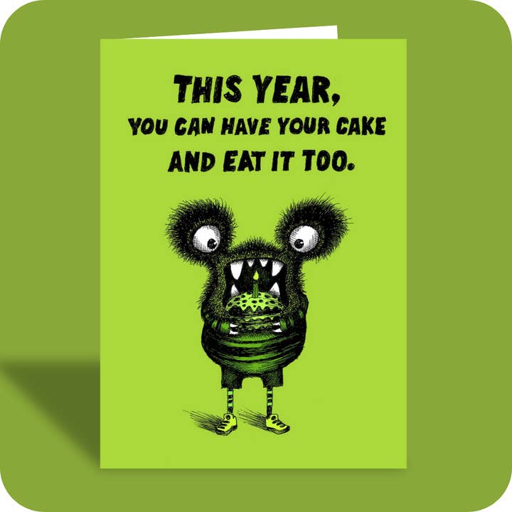 #218 – Funny Birthday Card – Cake And Eat It for wholesale by Bald Guy Greetings