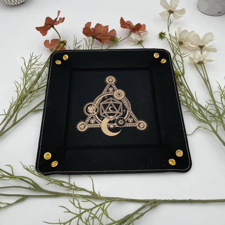EBONWOOD - Wholesale Dice - D20 Moon Magic Dice Tray - Vegan Leather DnD Dice Rolling Tray3