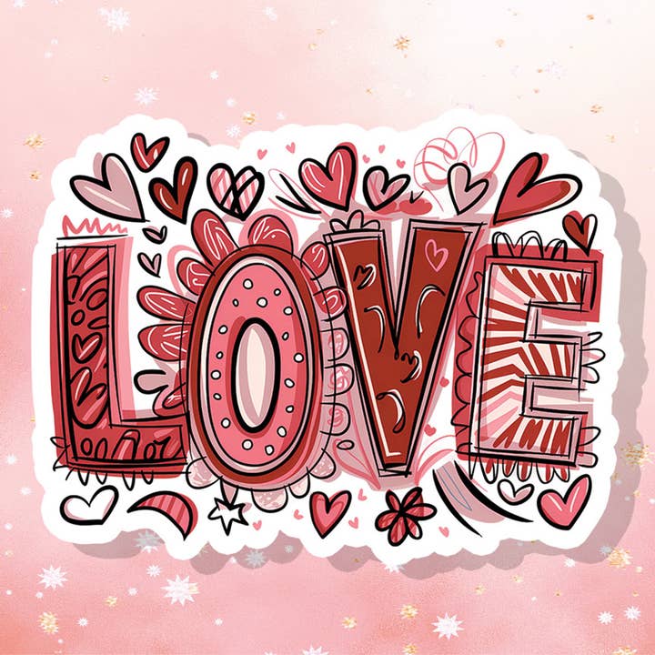Love Hand Doodle Valentine's Day Vinyl Sticker for wholesale by London Luxury Candles