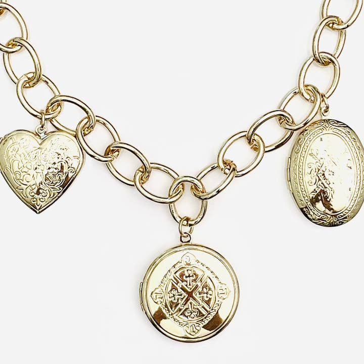 TWO FORTY TWO - Wholesale Locket Necklace - CHIC - Triple Locket Necklace (gold) NK530