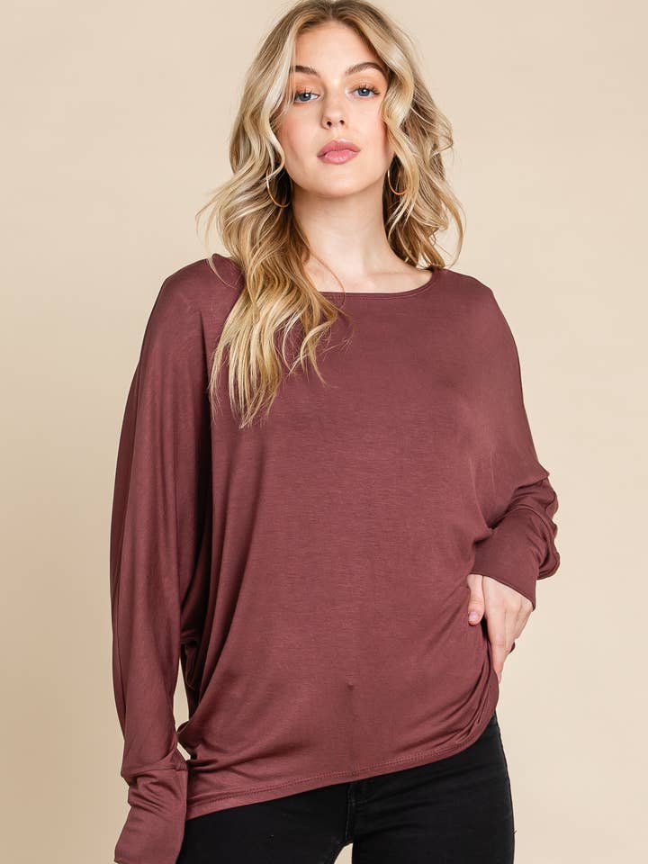 ETK-8992-PL Plus Size Solid Rayon Boat-Neckline Causal Top for wholesale by Emerald Collection