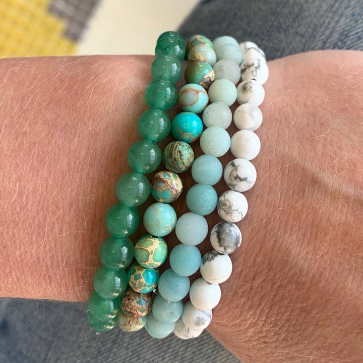 Gemstone Elastic Bracelet - 6mm Ocean Colors for wholesale by Jo Bird Jewelry