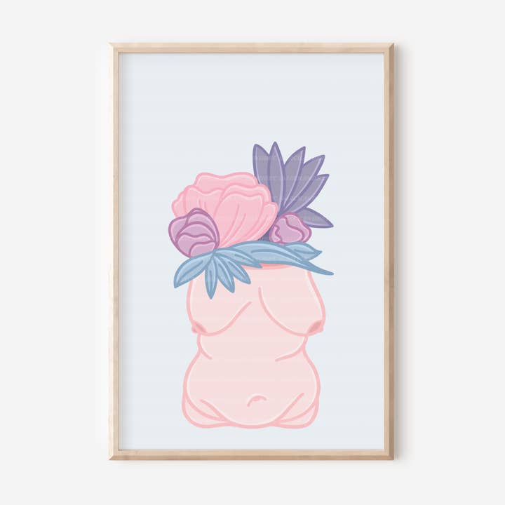 "Pink Plant Babe" Print, Body Positive, Bathroom Art, Women Empowerment for wholesale by Jack and Bec
