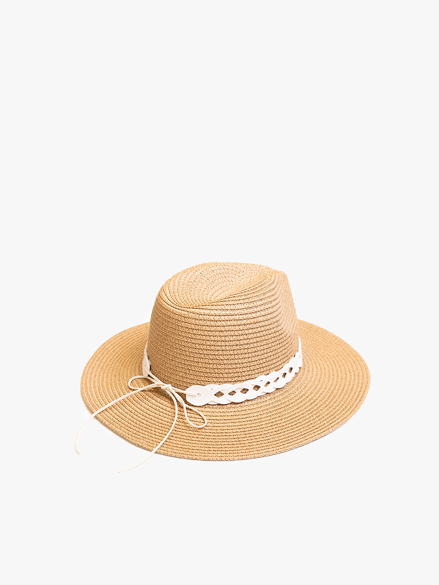 Jen & Co. - Wholesale Strohoed - Dames - HAT2497 Mary Straw Fedora met leren kettingband3