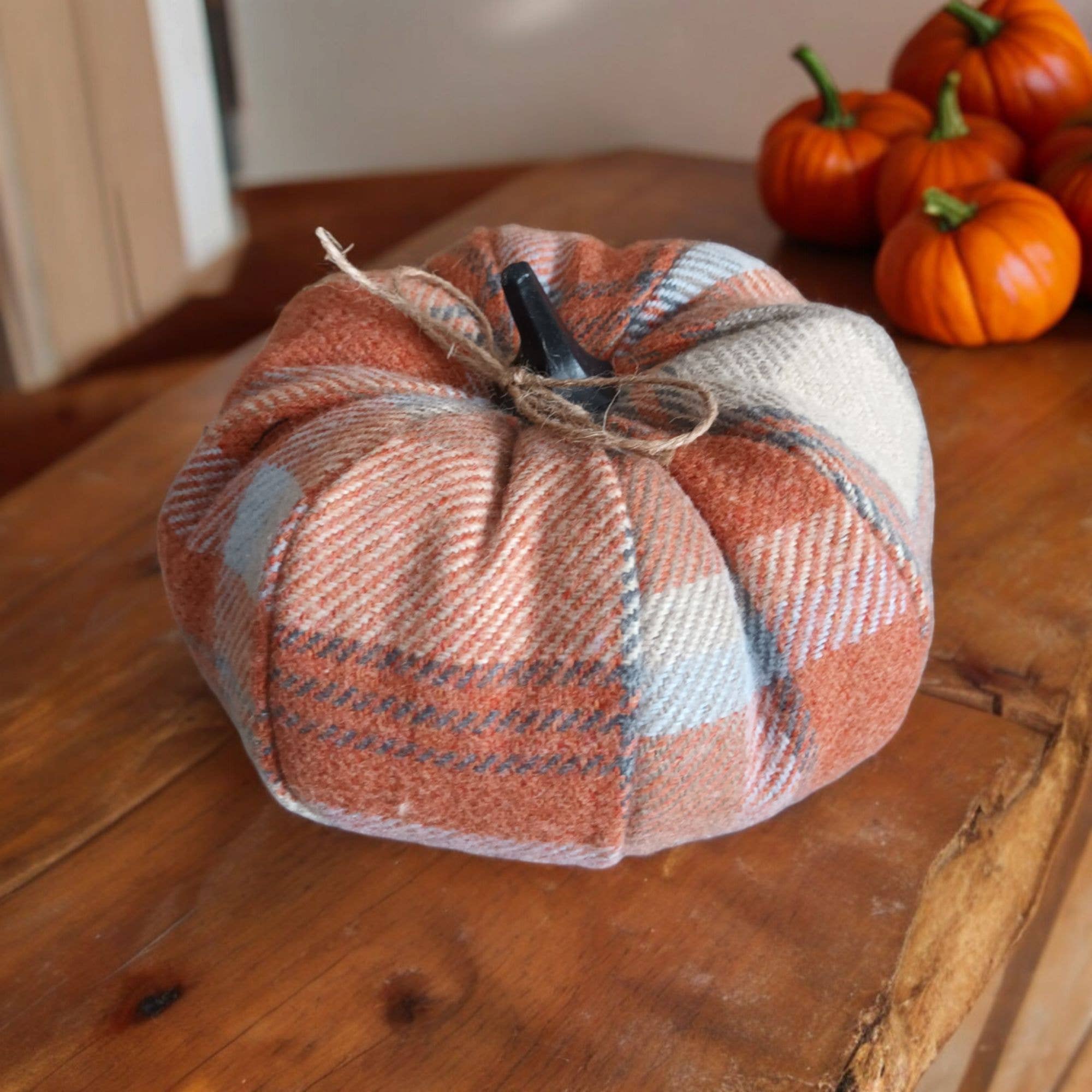 Balmoral orange check Fabric pumpkins  for wholesale on Faire0