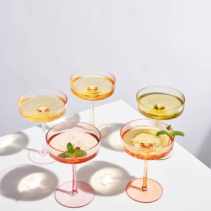 The Wine Savant / Khen Glassware - Wholesale Cocktail/Liquor Glass - Colored Vintage Art Deco Coupe Glass | Set of 5, 7 OZ