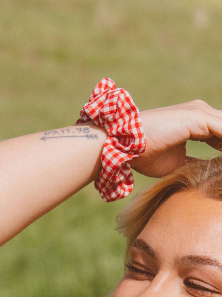 Red Checkered Oversized Scrunchie for wholesale by Shop Andi