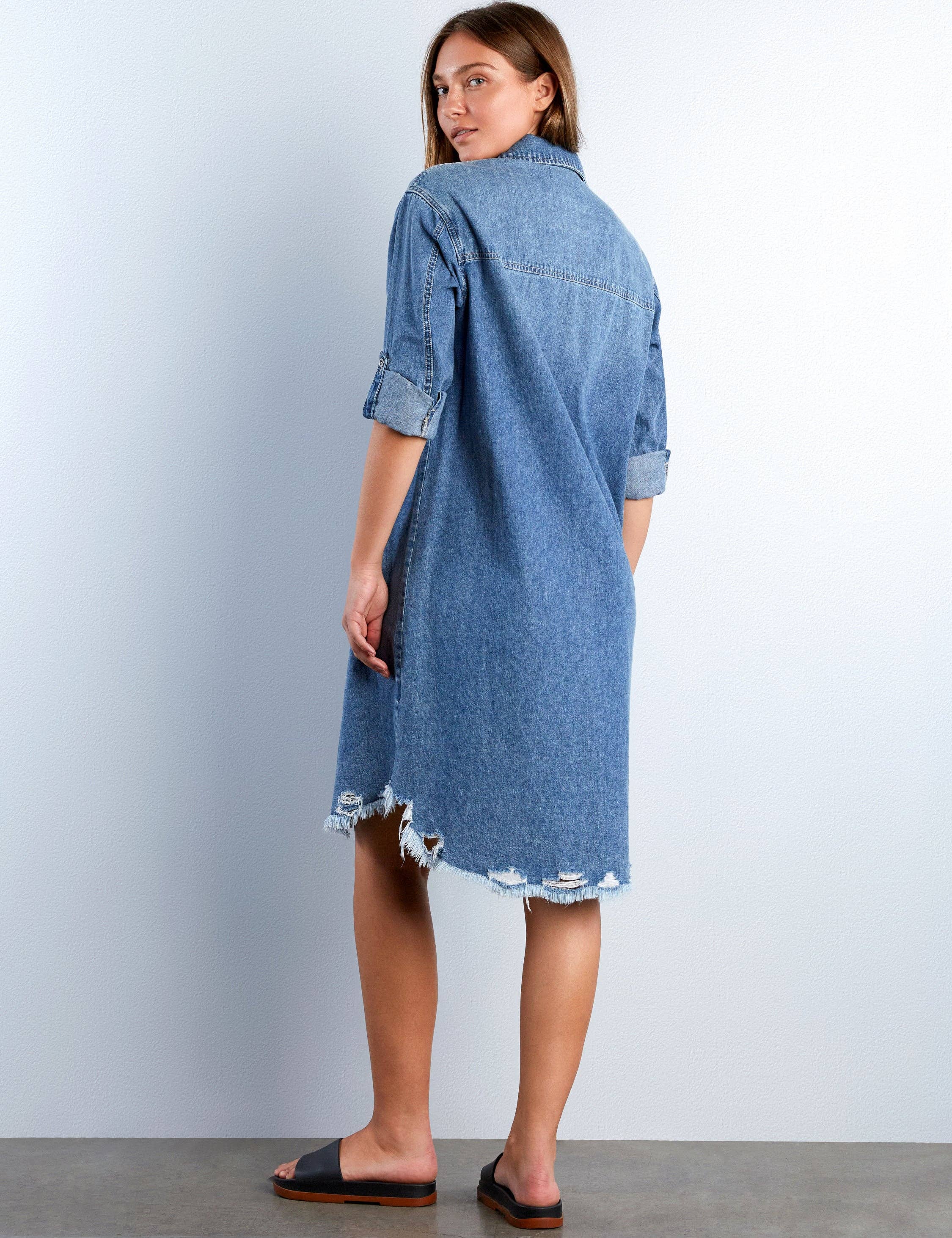 Heart Pocket Denim Shirtdress for wholesale on Faire1