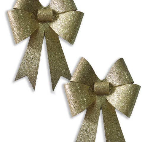2 Pack 18" PVC Bow Gold Glitter for wholesale by Winterland Inc.