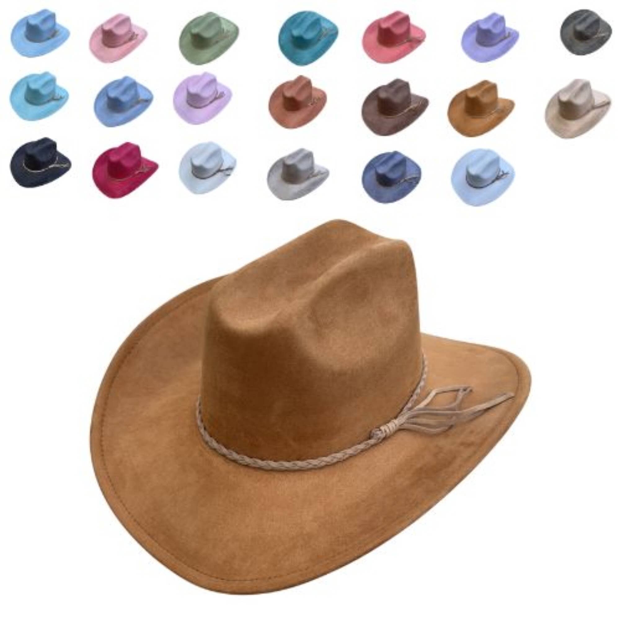 Portia Hat - Venta al por mayor Sombrero cowboy - Mujer - Sombrero de vaquero estilo ganadero de ante vegano con banda de ante20