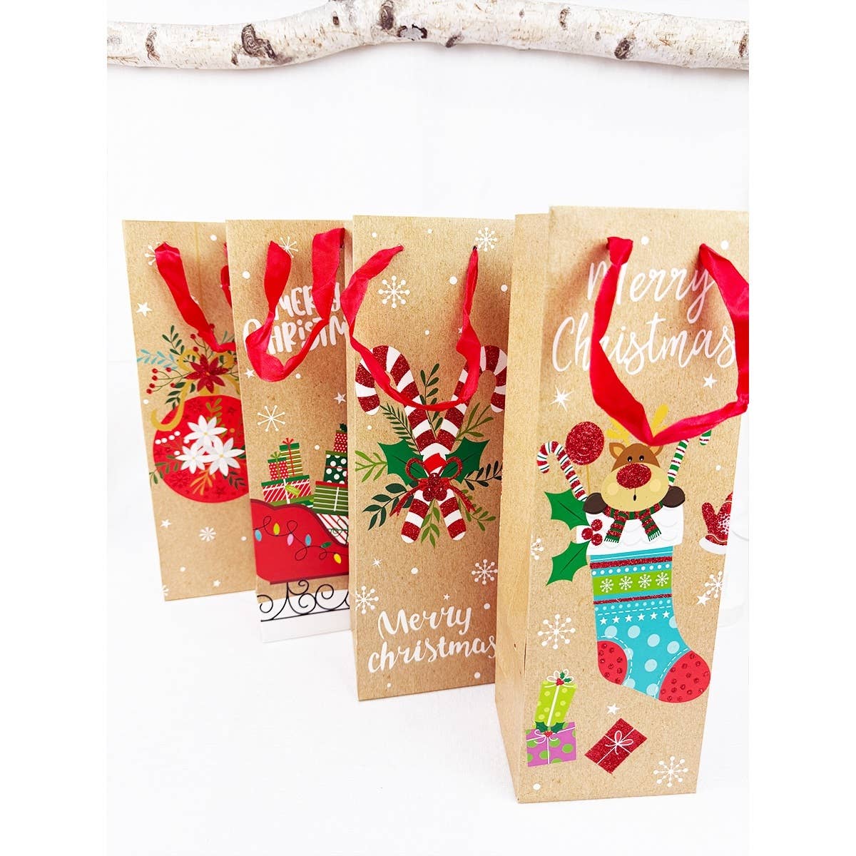 MIX COLOR Assorted Christmas Design Wine Bottle Gift Bag for wholesale on Faire4