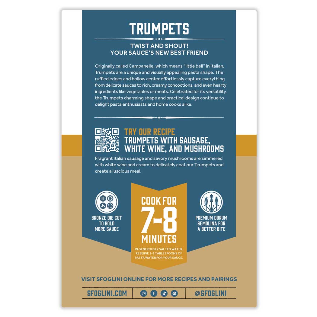 Sfoglini - Wholesale Pasta - Trumpets, Organic Durum Semolina Pasta1