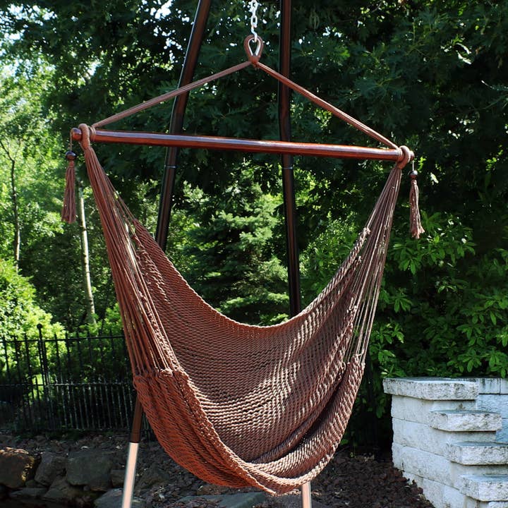 Extra Large Rope Hammock Chair and Spreader Bar - Mocha for wholesale by Sunnydaze Decor
