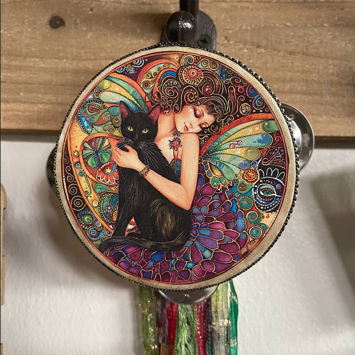 Bodhi Leaf Market - Vente Décoration murale - Art féerique, tambourin féerique et ruban décoratif mural, art fantastique, chat noir
