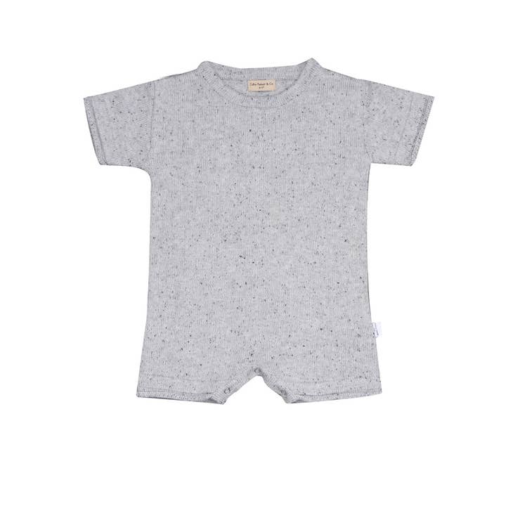 Classic Shortie Knit Romper in Speckled Gray for wholesale by Callie Parker & Co.