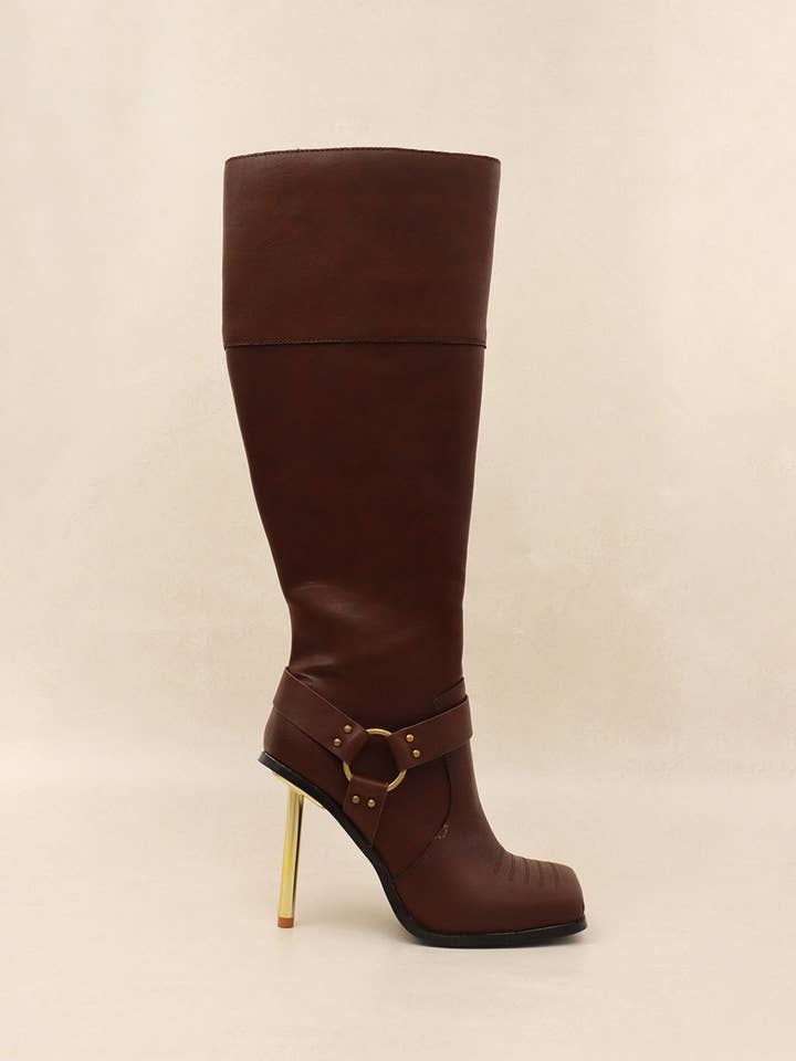 Lemonade Shoes - Wholesale Boots - Women's - ELLERY - Sleek Stiletto Knee-High Boots w/ Metallic Accents1