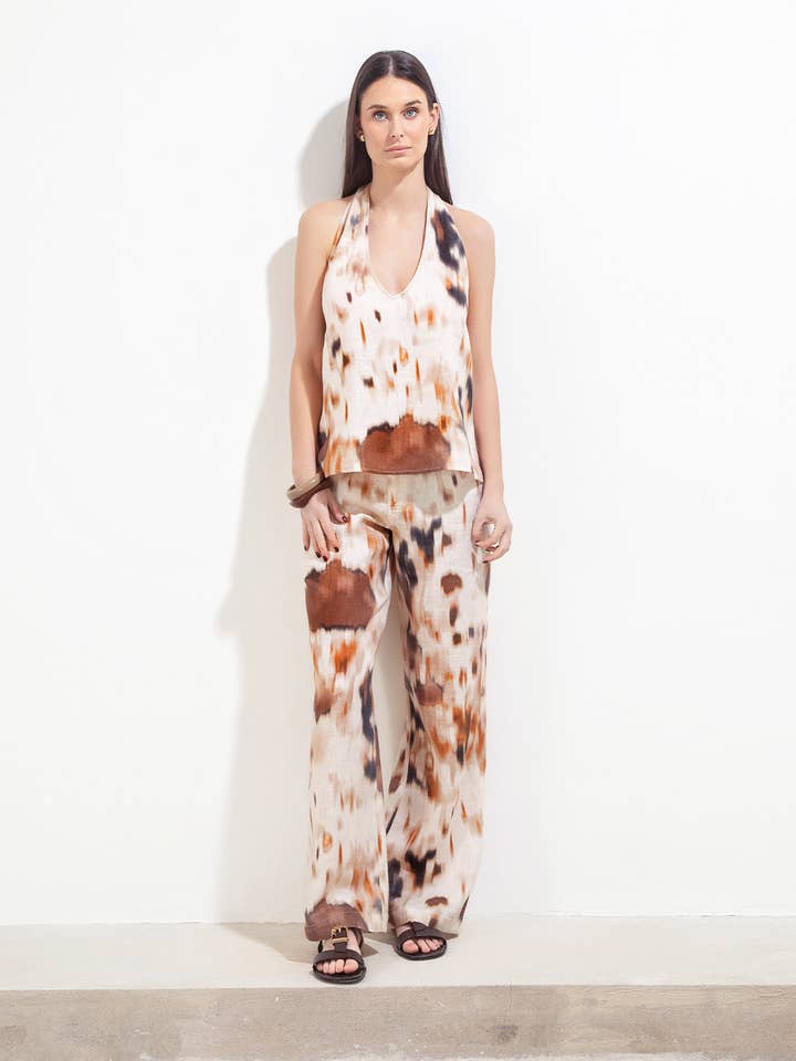 Oxford Pant Monet Chocolate Linen for wholesale by Maria la Paz